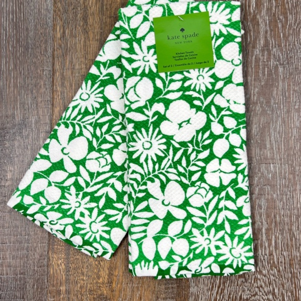 Kate Spade - Green &White Floral’ Dish Towels (2). NWT Firm!